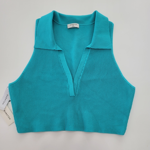 Aritzia Babaton Teal Ribbed Knit Crop Top - Picture 5 of 14